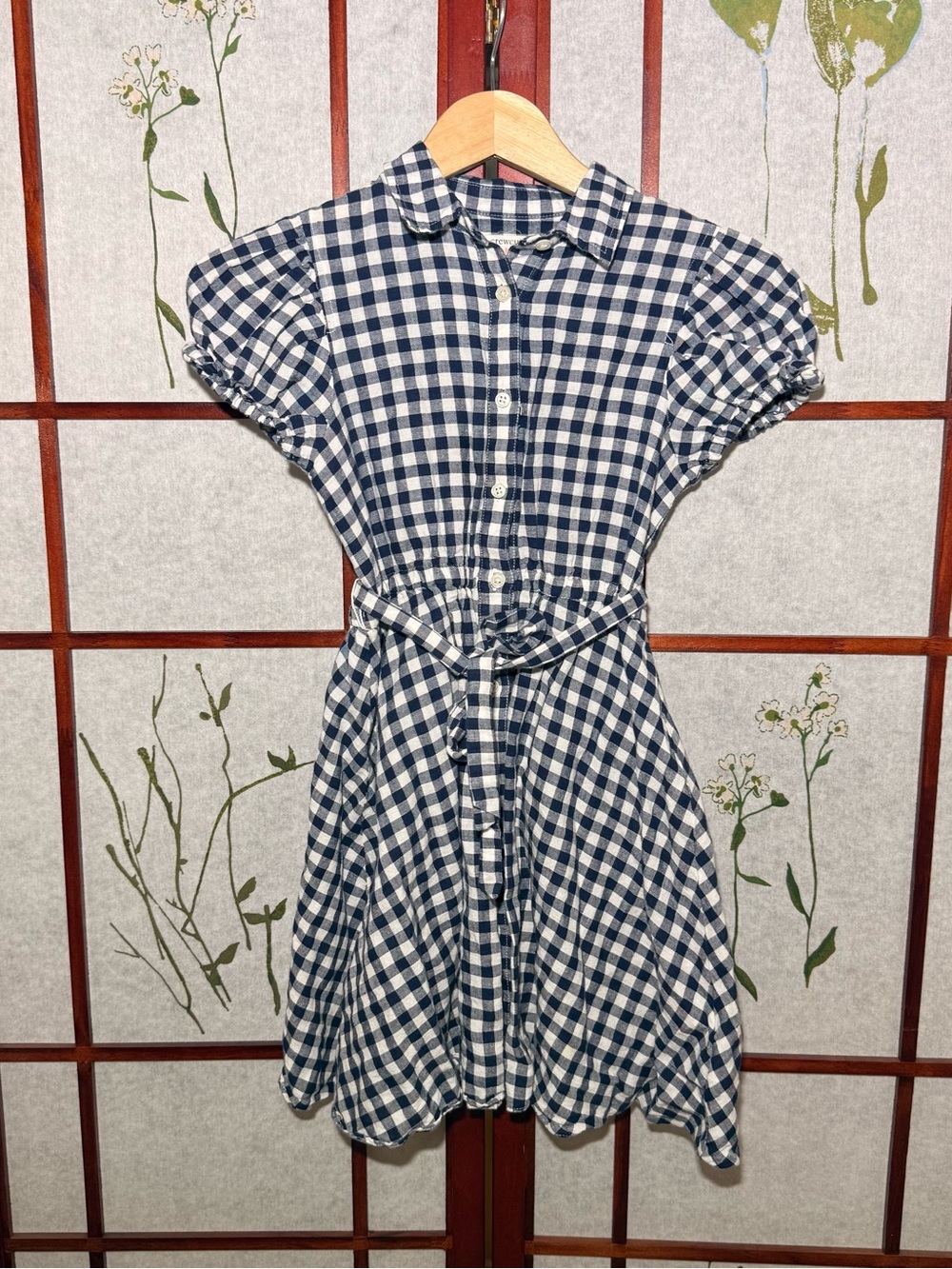 Crewcuts navy and white gingham check button-up shirt girl dress size 8